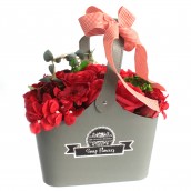 Basket Soap Flower Bouquet - Red - Click Image to Close