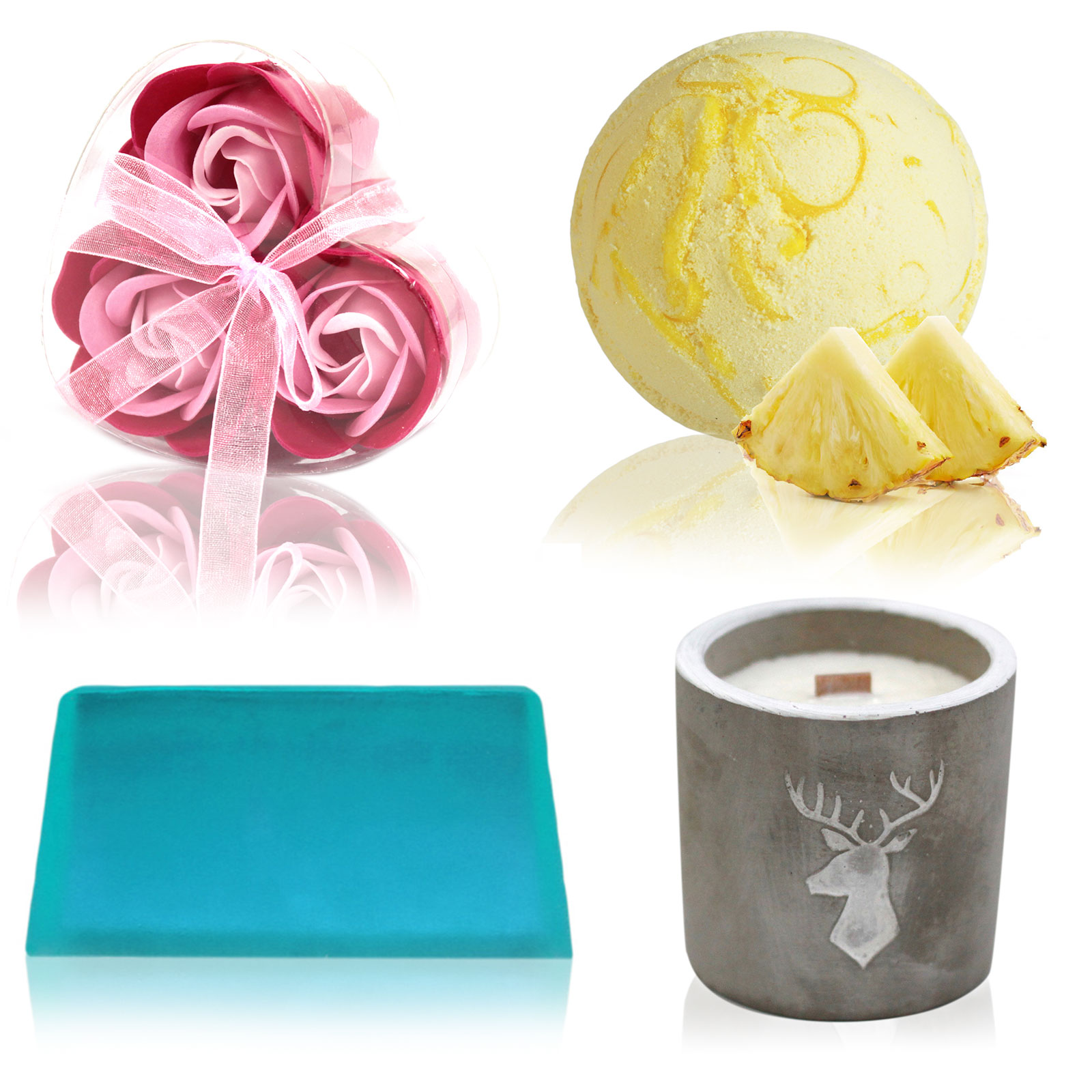 Bath Bomb, Soap Flower, Soap and Candle Set - Click Image to Close