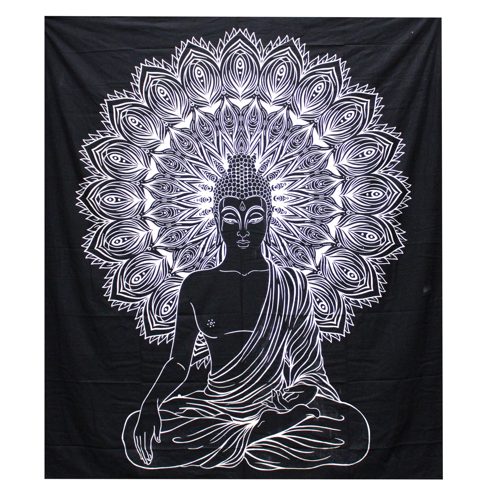 B&W Double Cotton Bedspread Wall Hanging - Buddha - Click Image to Close
