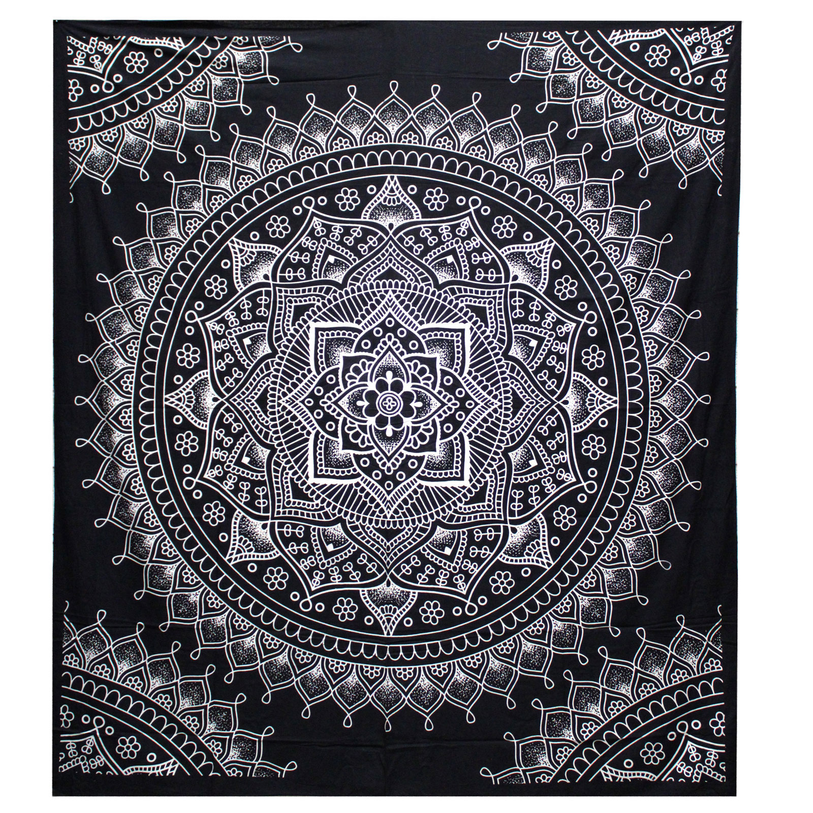 B&W Double Cotton Bedspread Wall Hanging - Lotus Flower