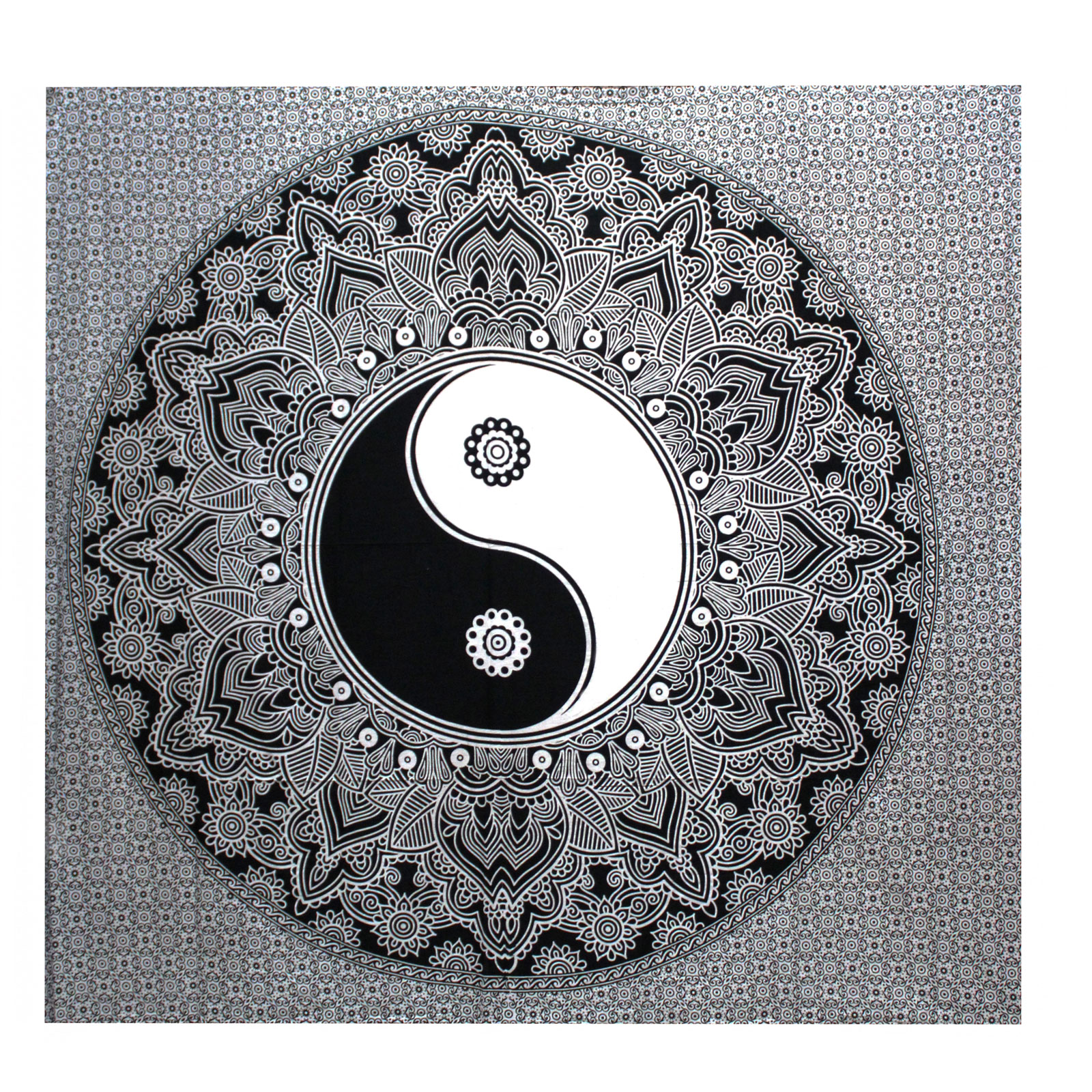 B&W Double Cotton Bedspread Wall Hanging - Ying yang - Click Image to Close