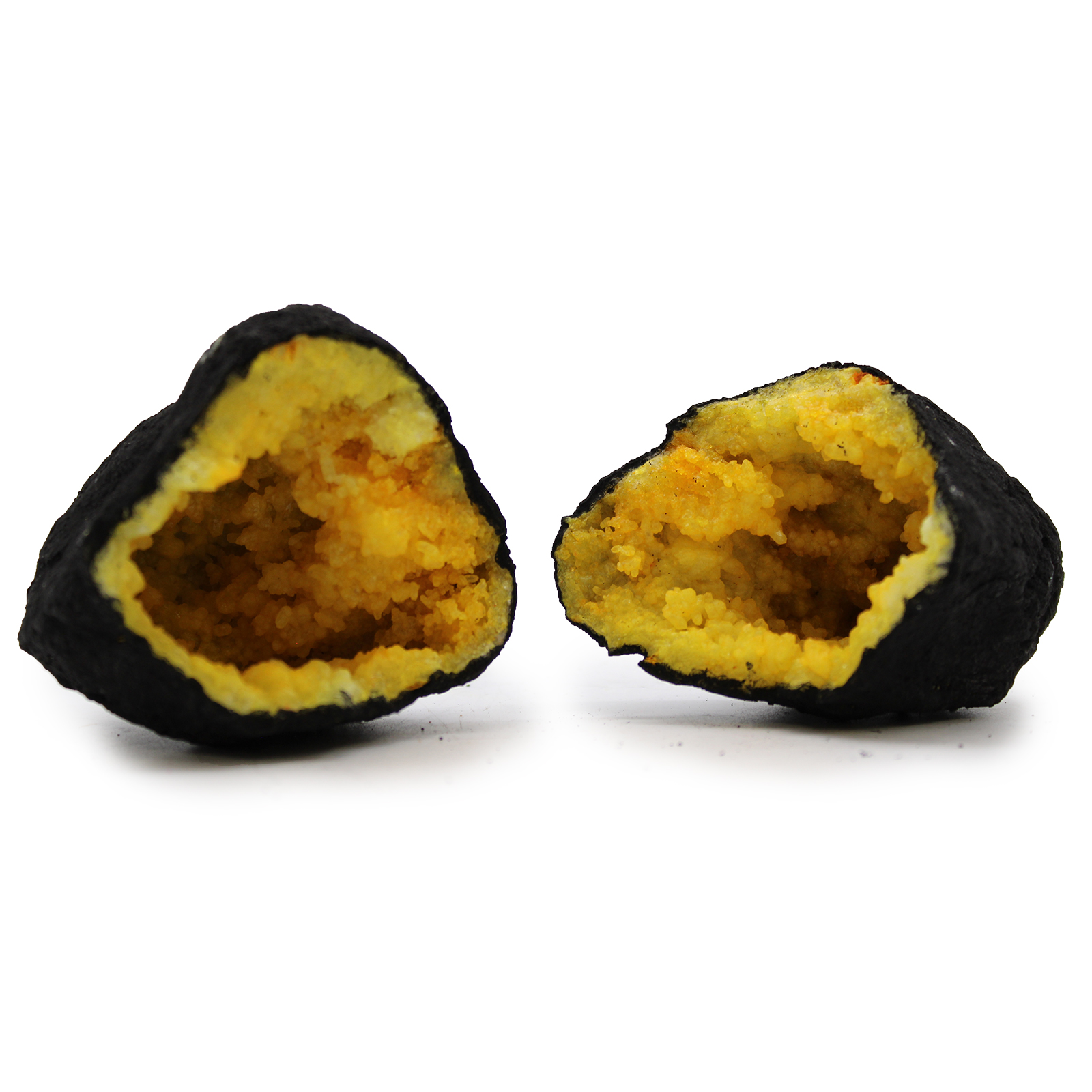 Coloured Calcite Geodes - Black Rock - Yellow - Click Image to Close