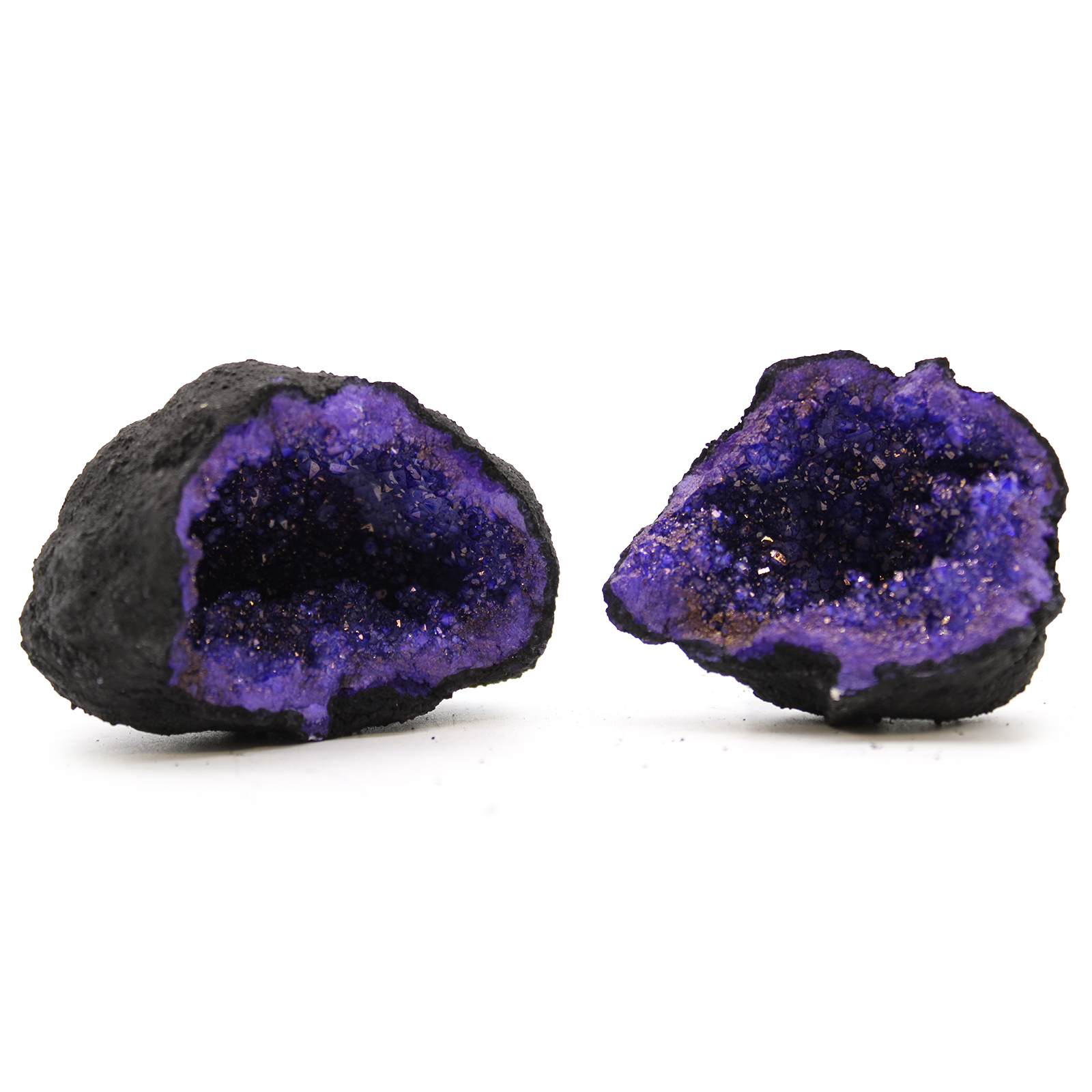 Coloured Calcite Geodes - Black Rock - Turquoise / Purple