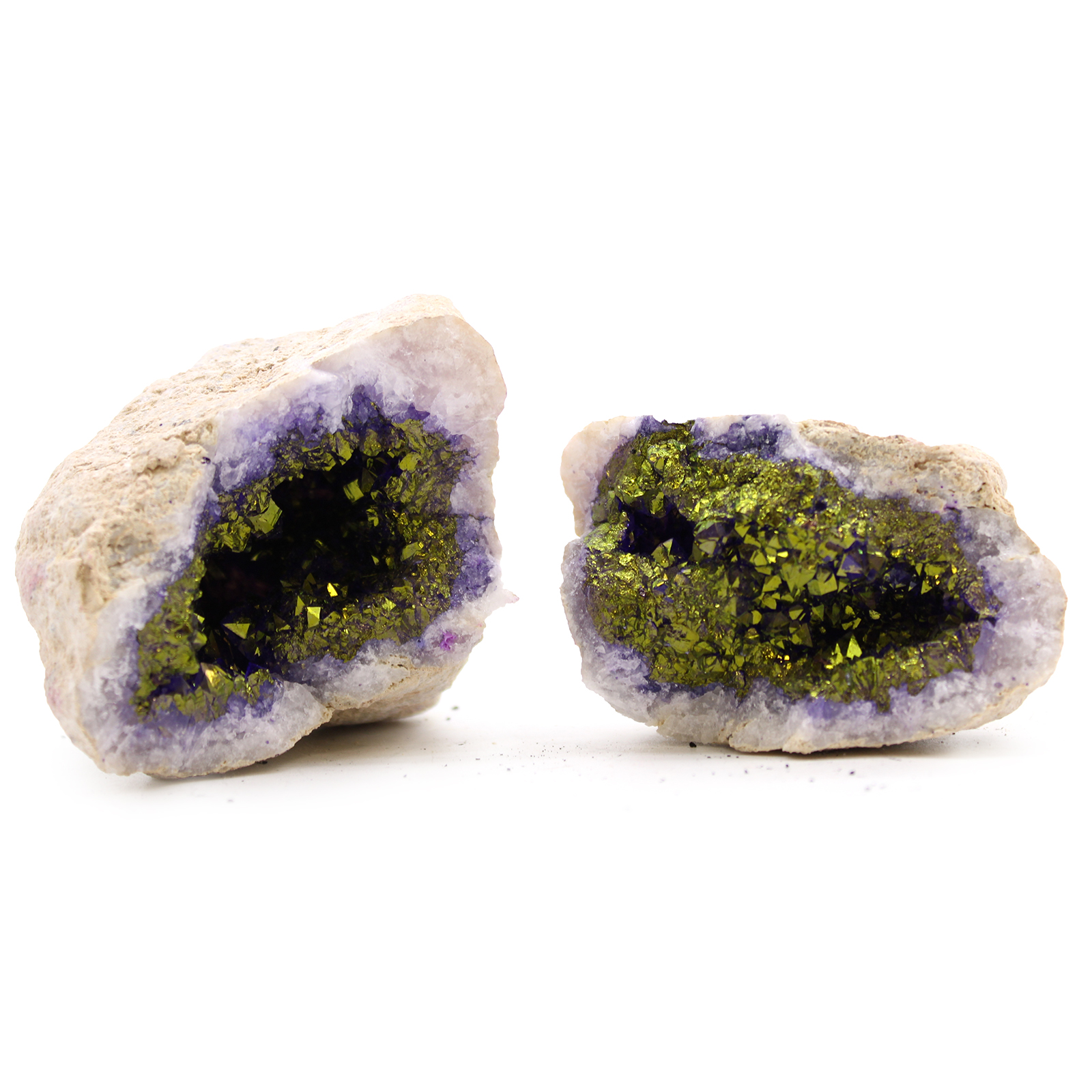 Coloured Calcite Geodes - Natural Rock - Purple & Gold - Click Image to Close