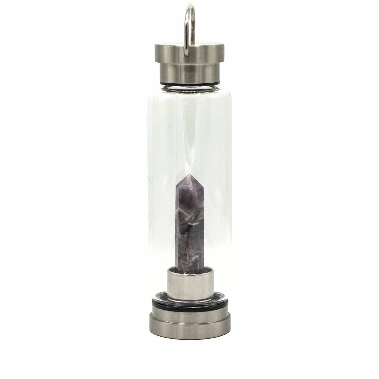 Crystal Infused Glass Water Bottle - Amethyst - Obelisk - Click Image to Close