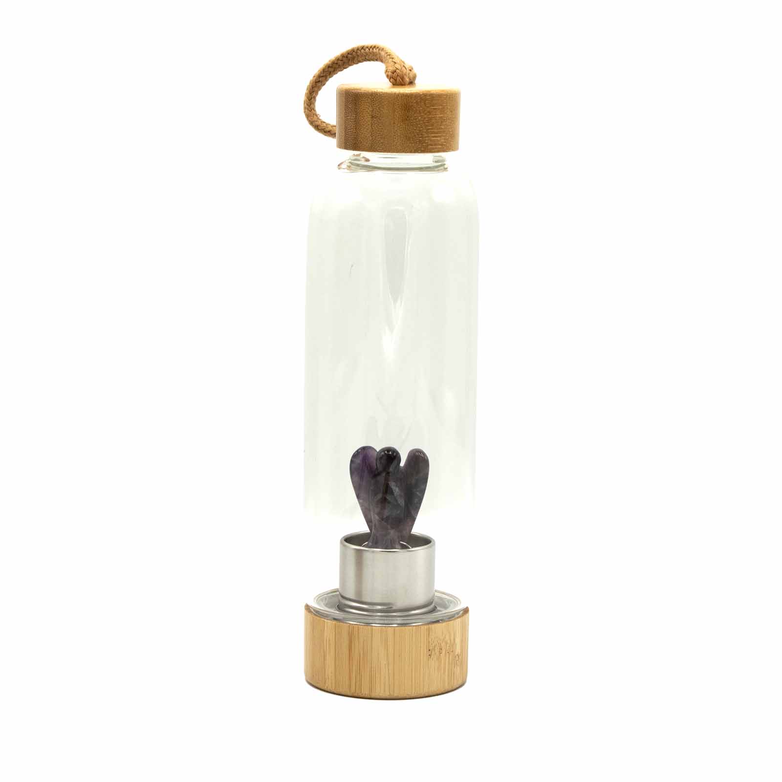 Crystal Infused Glass Water Bottle - Amethyst - Angel - Click Image to Close