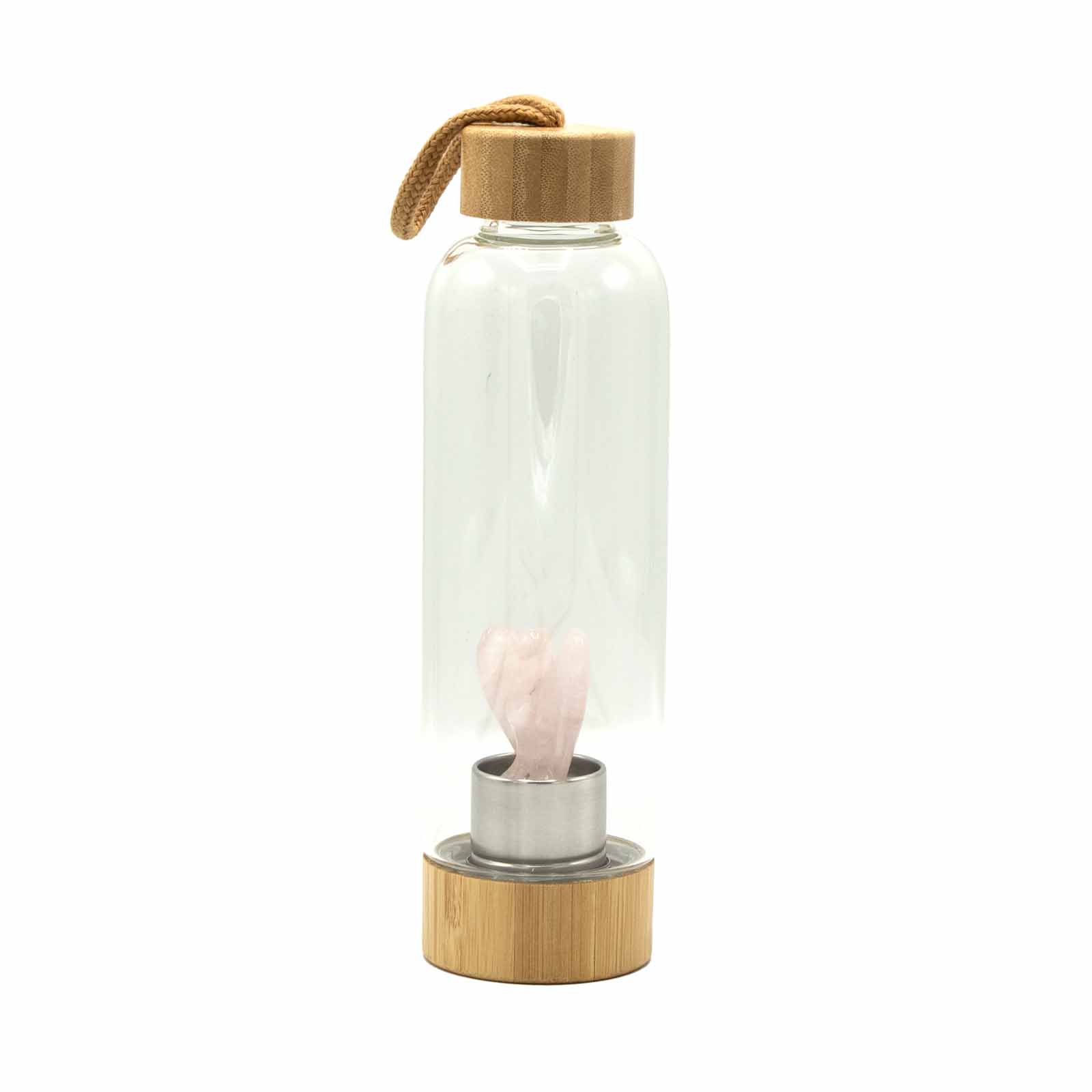 Crystal Infused Glass Water Bottle - Rose Quartz - Angel - Click Image to Close
