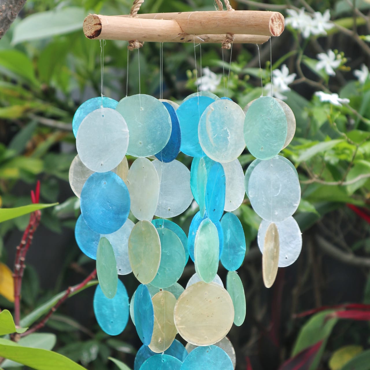 Blue & Pearl Driftwood Cross Chime - Click Image to Close
