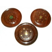 3 x 100mm Diameter Mango Wood Disc Cone & Incense Holders - Click Image to Close