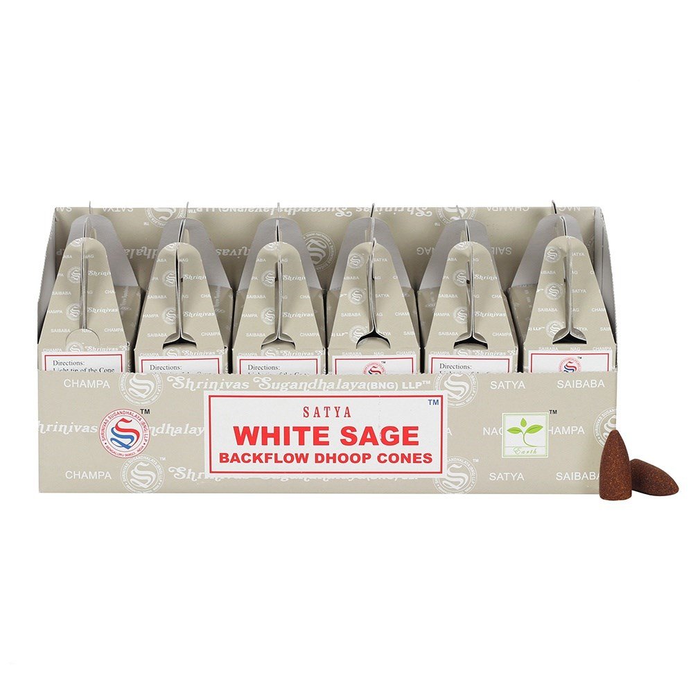 Satya Backflow Dhoop Cones - White Sage (24pcs) - Click Image to Close