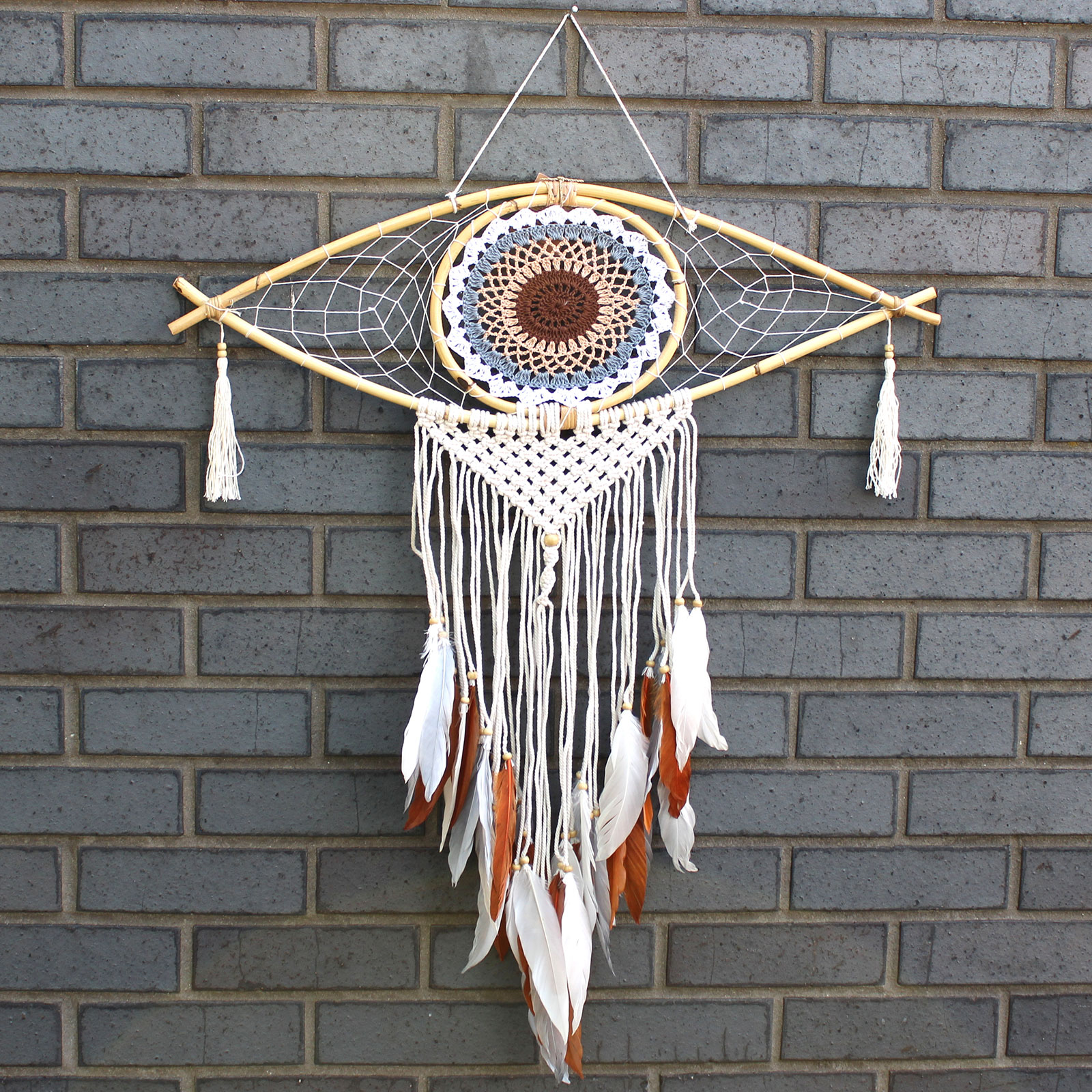 Protection Dream Catcher - Large Evil Eye White/Grey/Brown