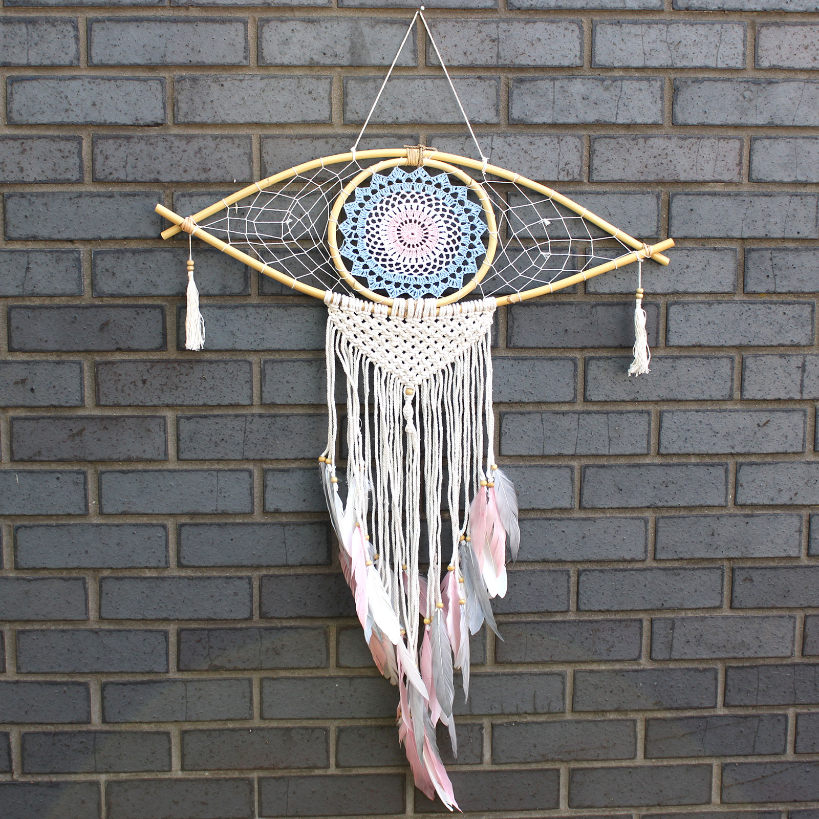 Protection Dream Catcher - Large Eye Blue/White/Pink