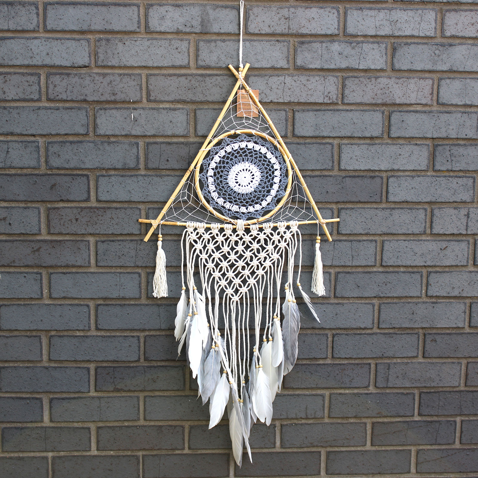 Protection Dream Catcher - Large Pyramid White/Grey