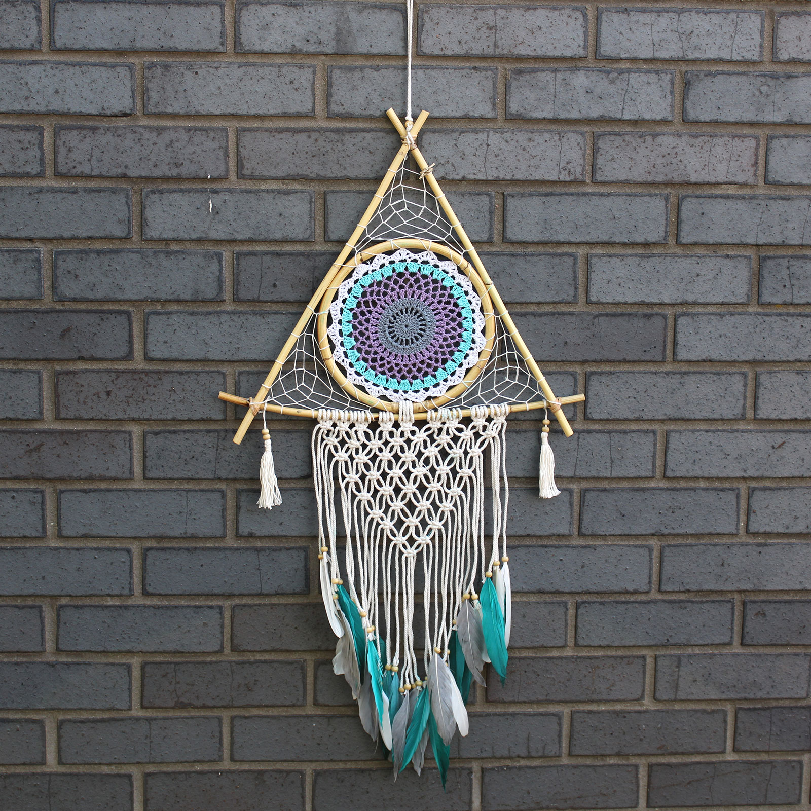 Protection Dream Catcher - Large Pyramid White/Turquoise