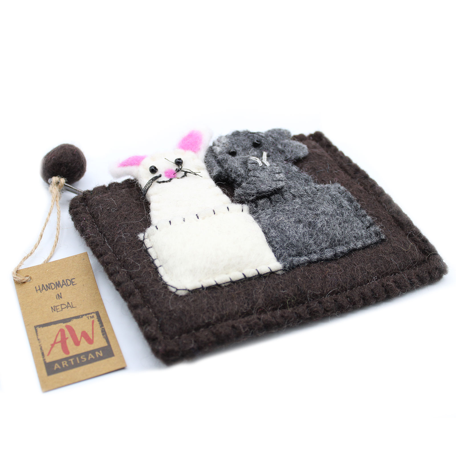 Pouch with Finger Puppets - Elephant & Mouse - Click Image to Close