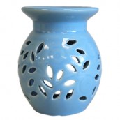 Floral Oil Burner - Blue - Click Image to Close