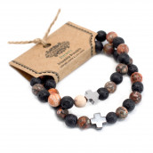 2 Gemstones Friendship Bracelets - Eternity- Jasper & Lava Stone - Click Image to Close