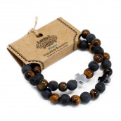 2 Gemstones Friendship Bracelets-Power-Tiger Eye & Black Stone - Click Image to Close