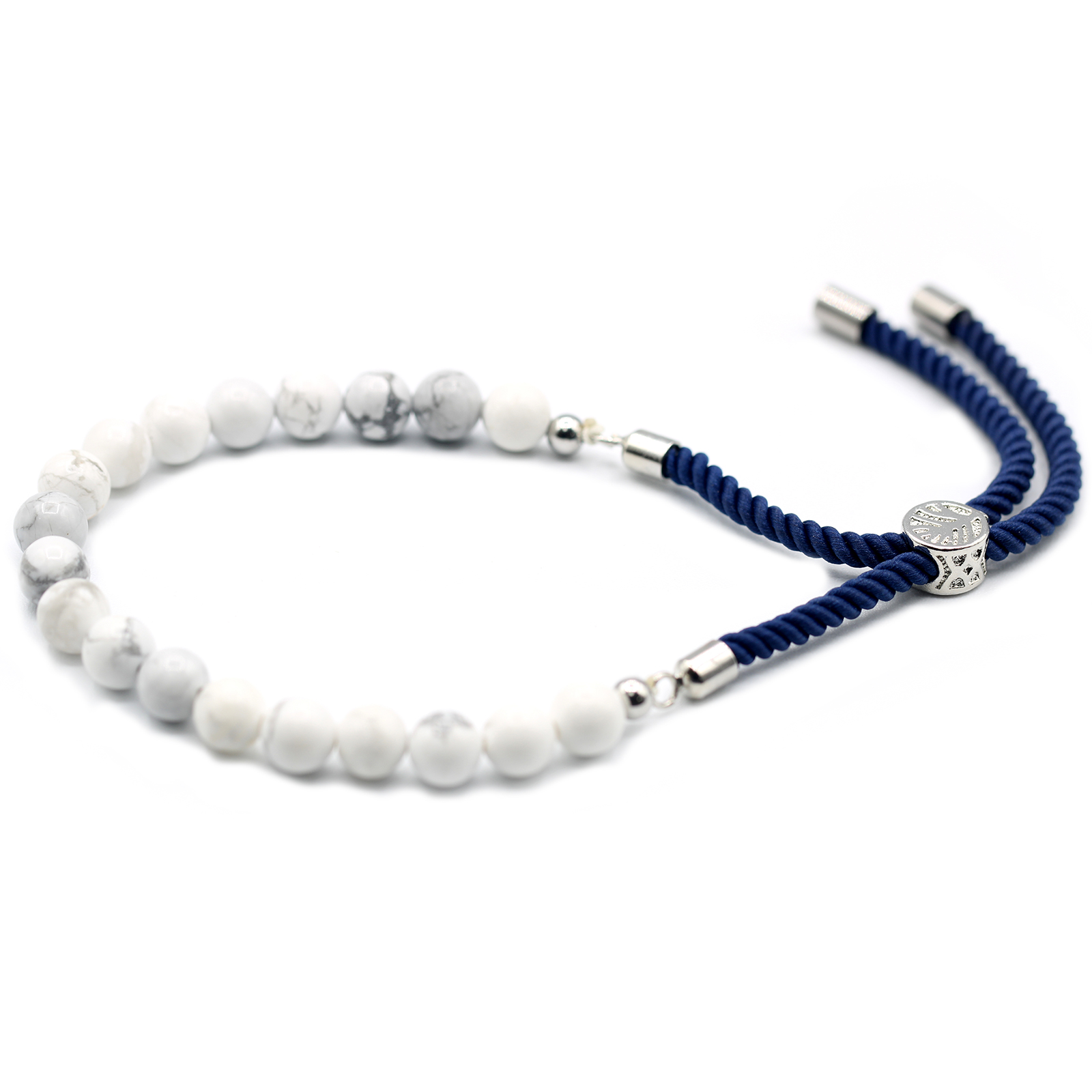 925 Silver Plated Gemstone Navy String Bracelet - White Howlite - Click Image to Close