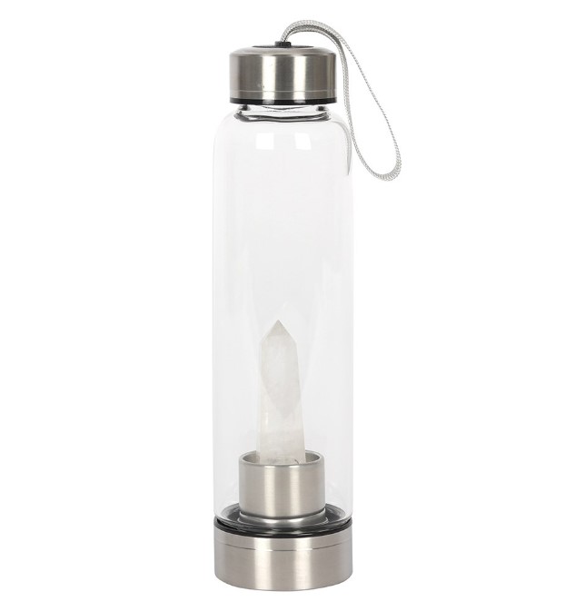 Clear Quartz Energising Glass Water Bottle - Click Image to Close