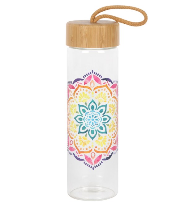 Mandala Reusable Glass Water Bottle - Click Image to Close
