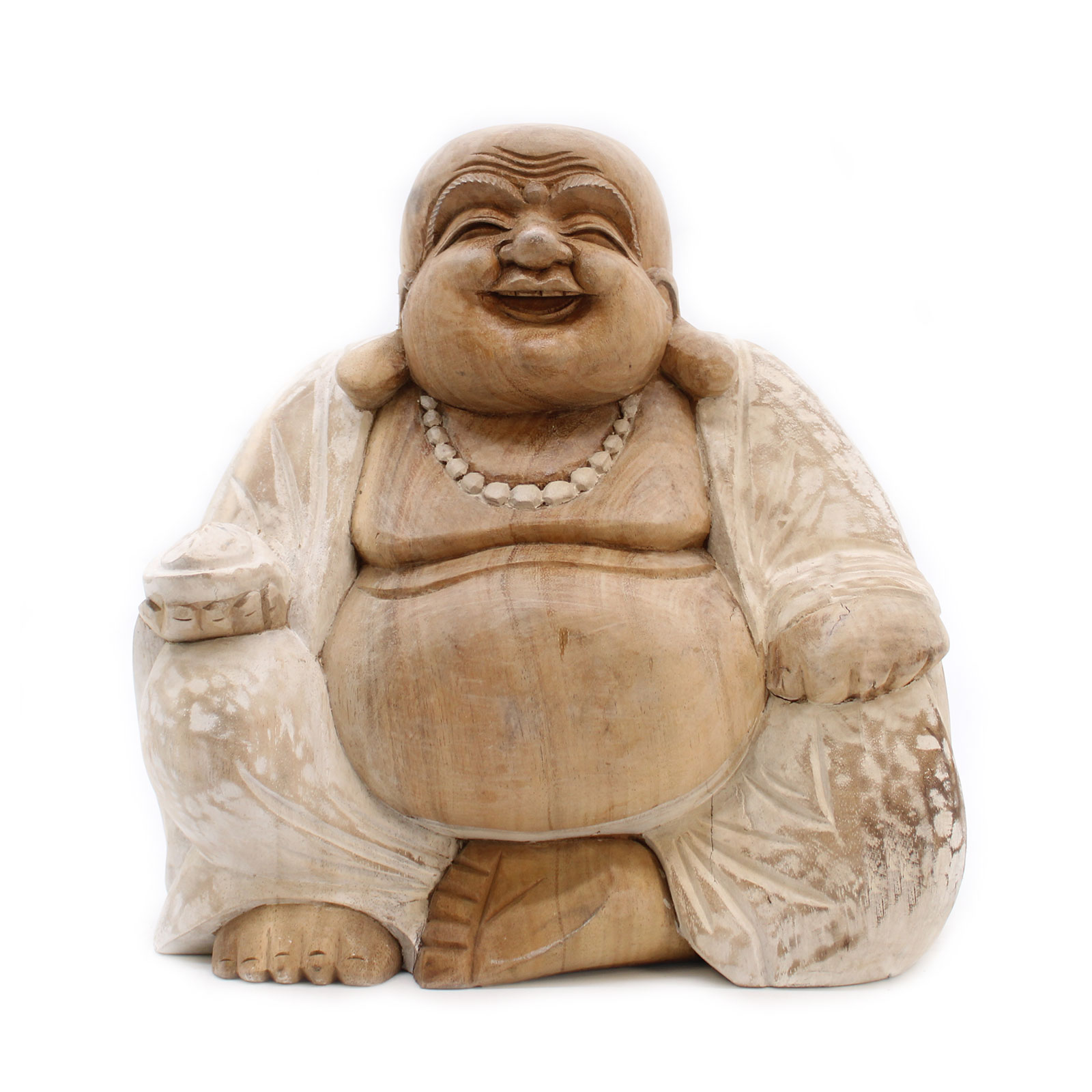 Happy Buddha - Whitewash 30cm - Click Image to Close