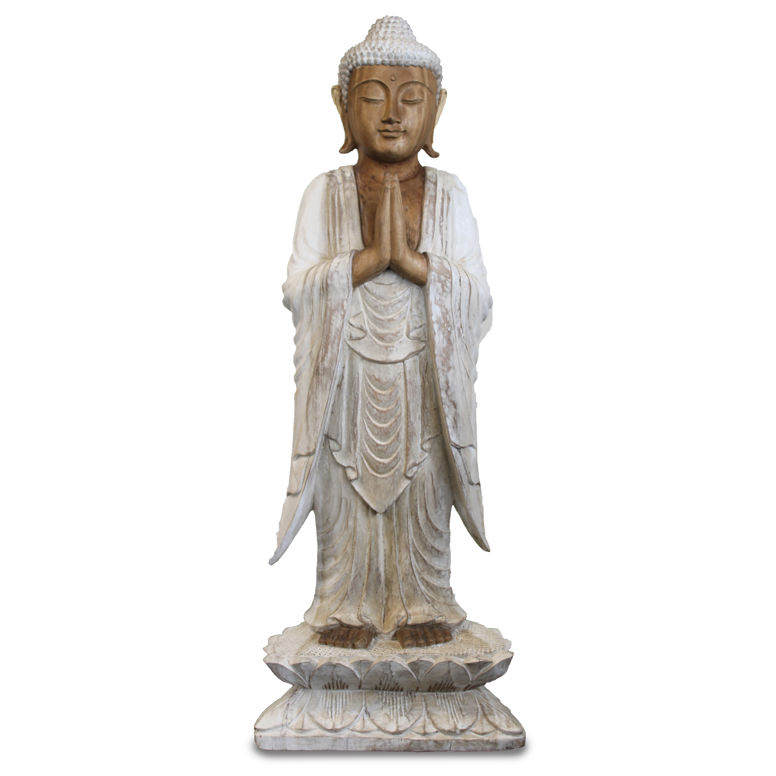 Buddha Statue Standing - Whitewash - 1m Welcome - Click Image to Close