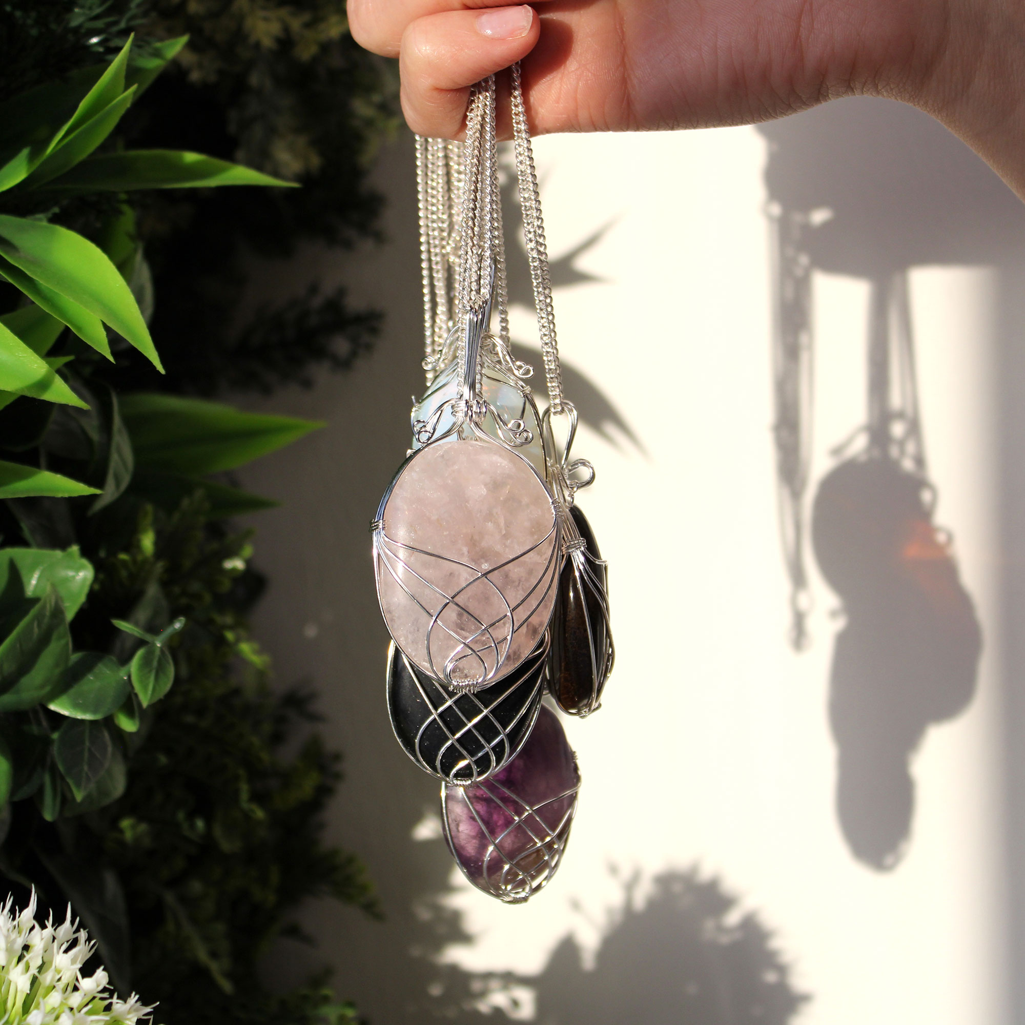 Swirl Wrapped Gemstone Necklace - Rose Quartz - Click Image to Close