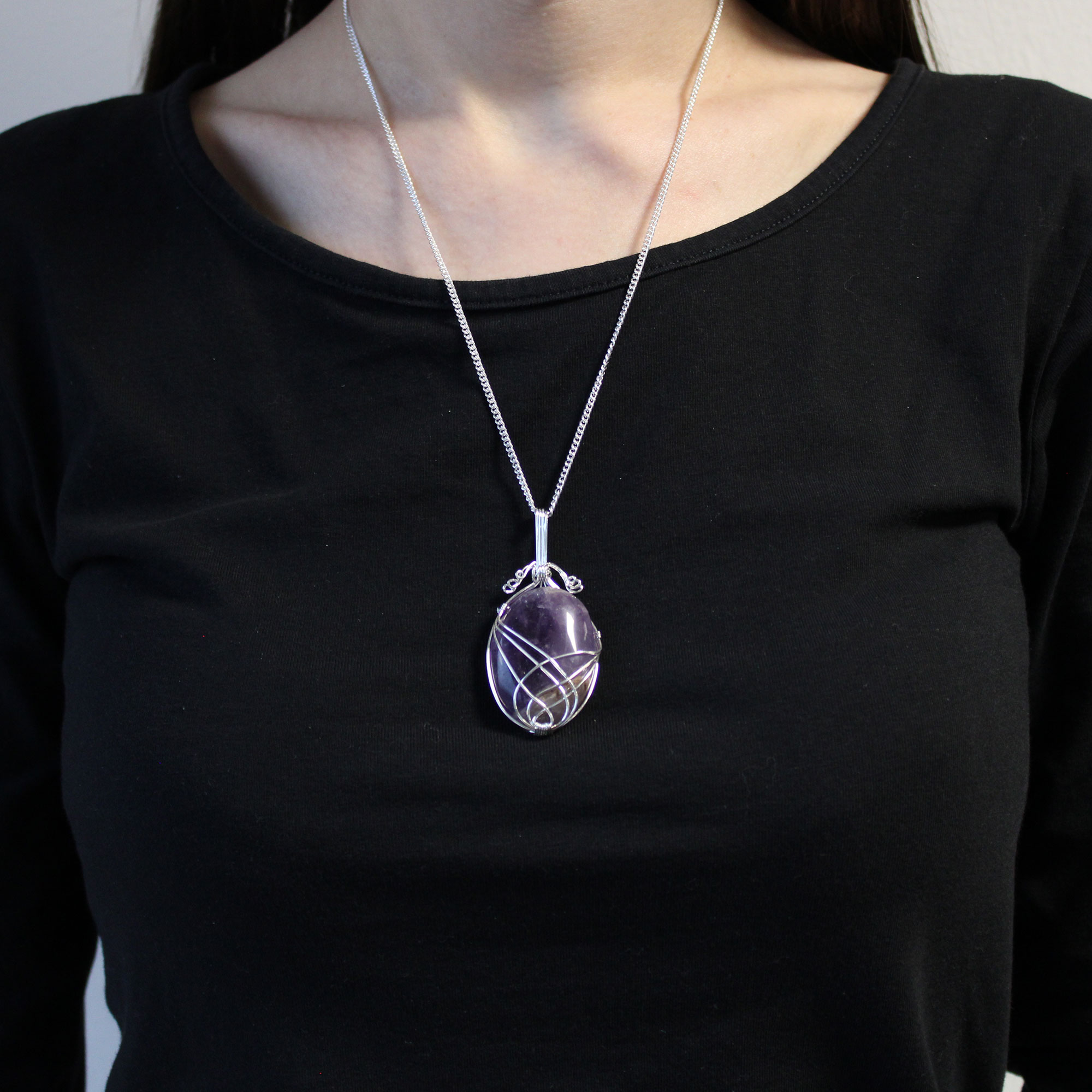 Swirl Wrapped Gemstone Necklace - Amethyst