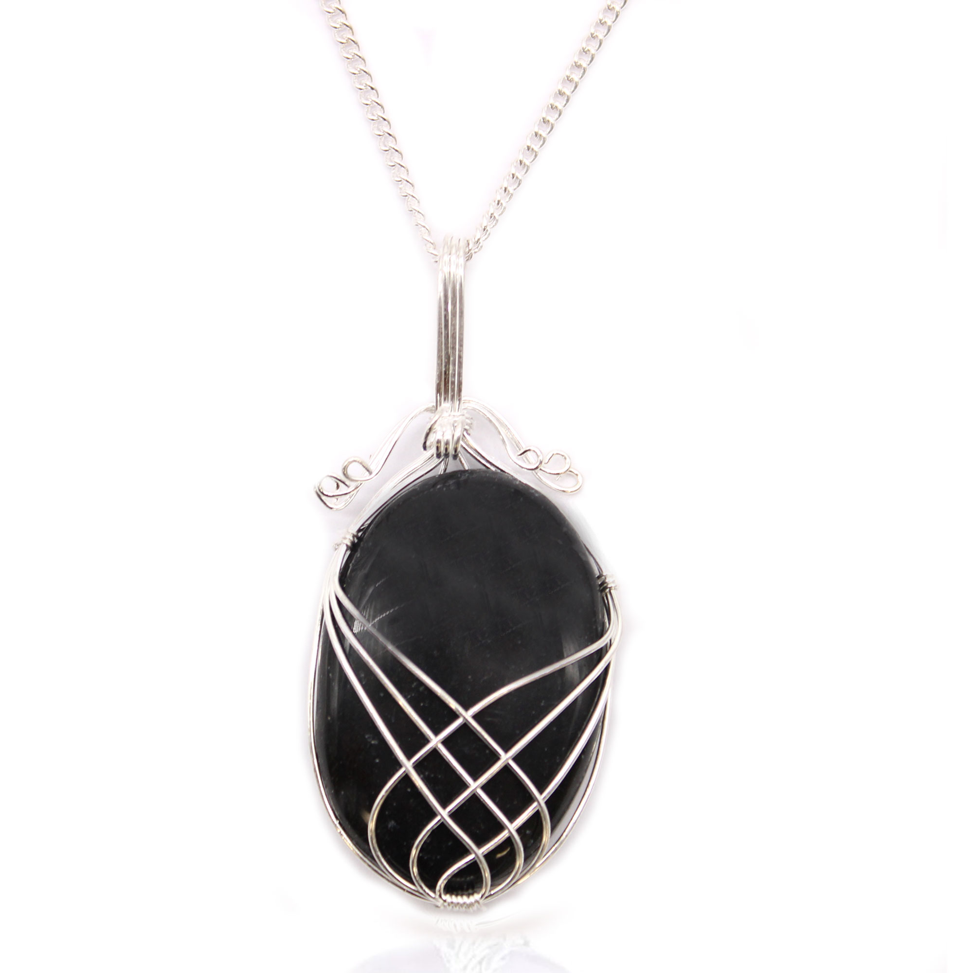 Swirl Wrapped Gemstone Necklace - Black Onyx - Click Image to Close