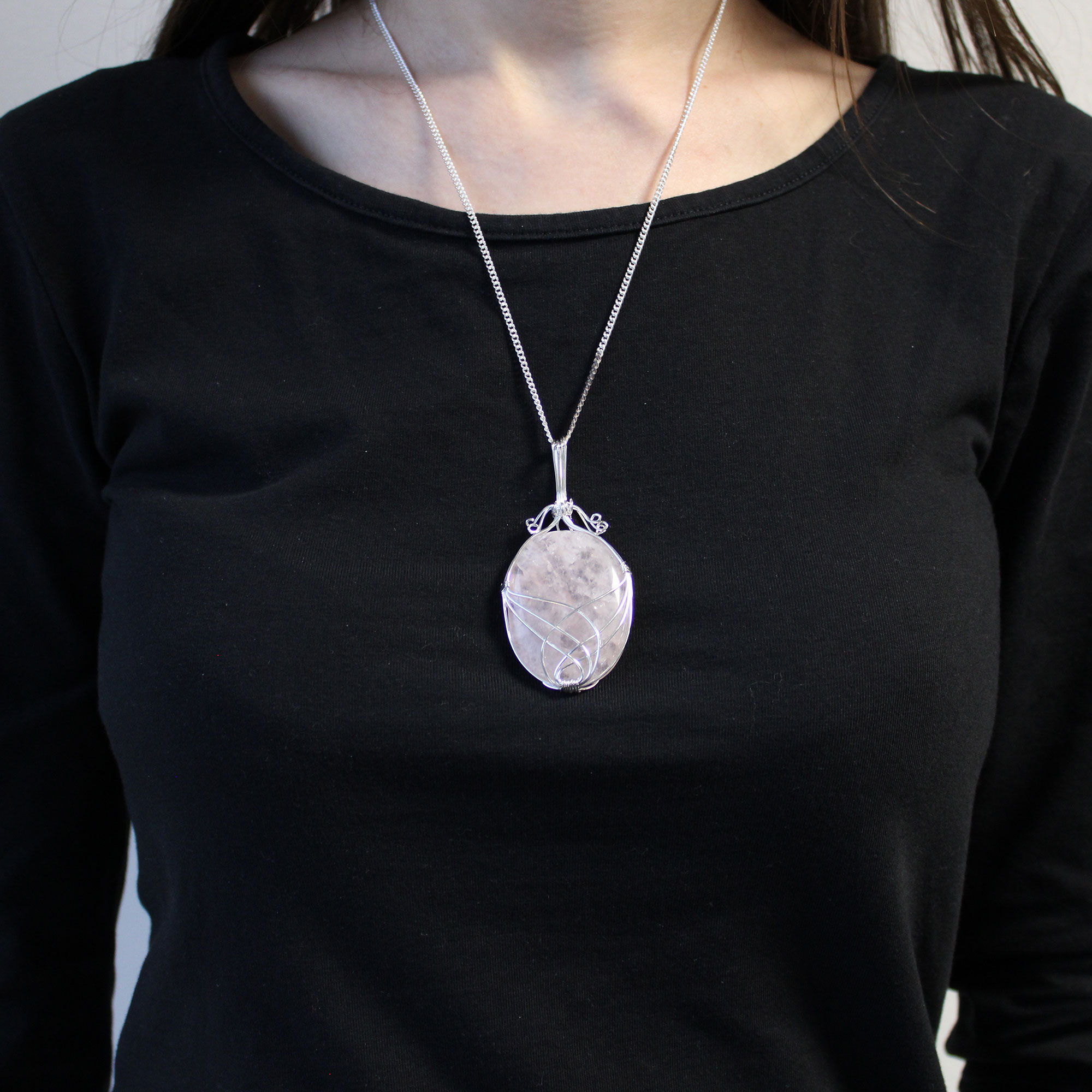 Swirl Wrapped Gemstone Necklace - Opalite