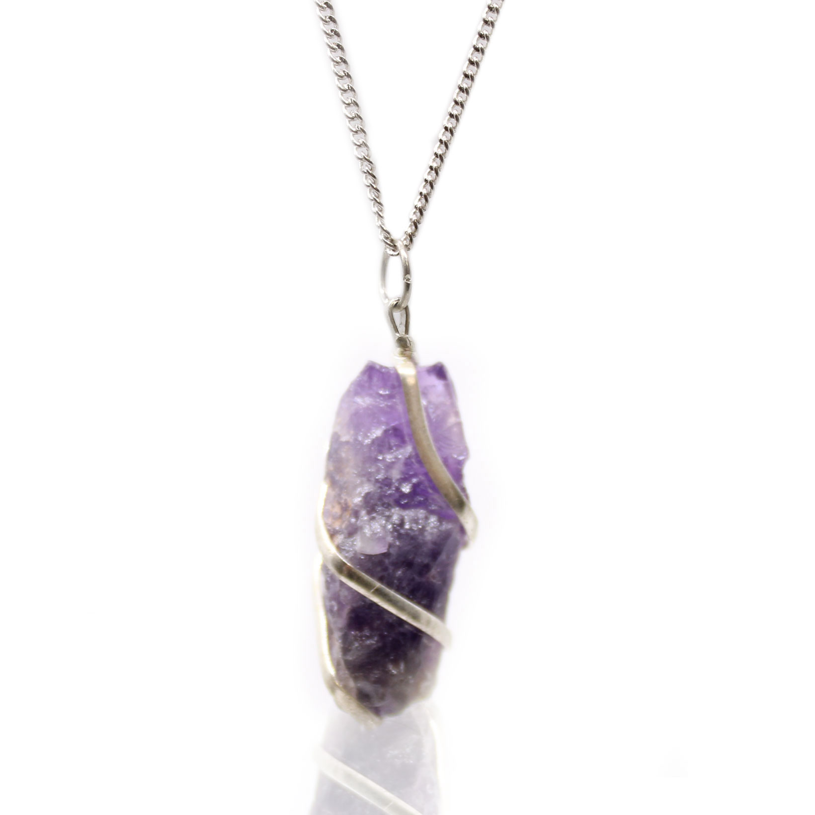 Cascade Wrapped Gemstone Necklace - Rough Amethyst - Click Image to Close