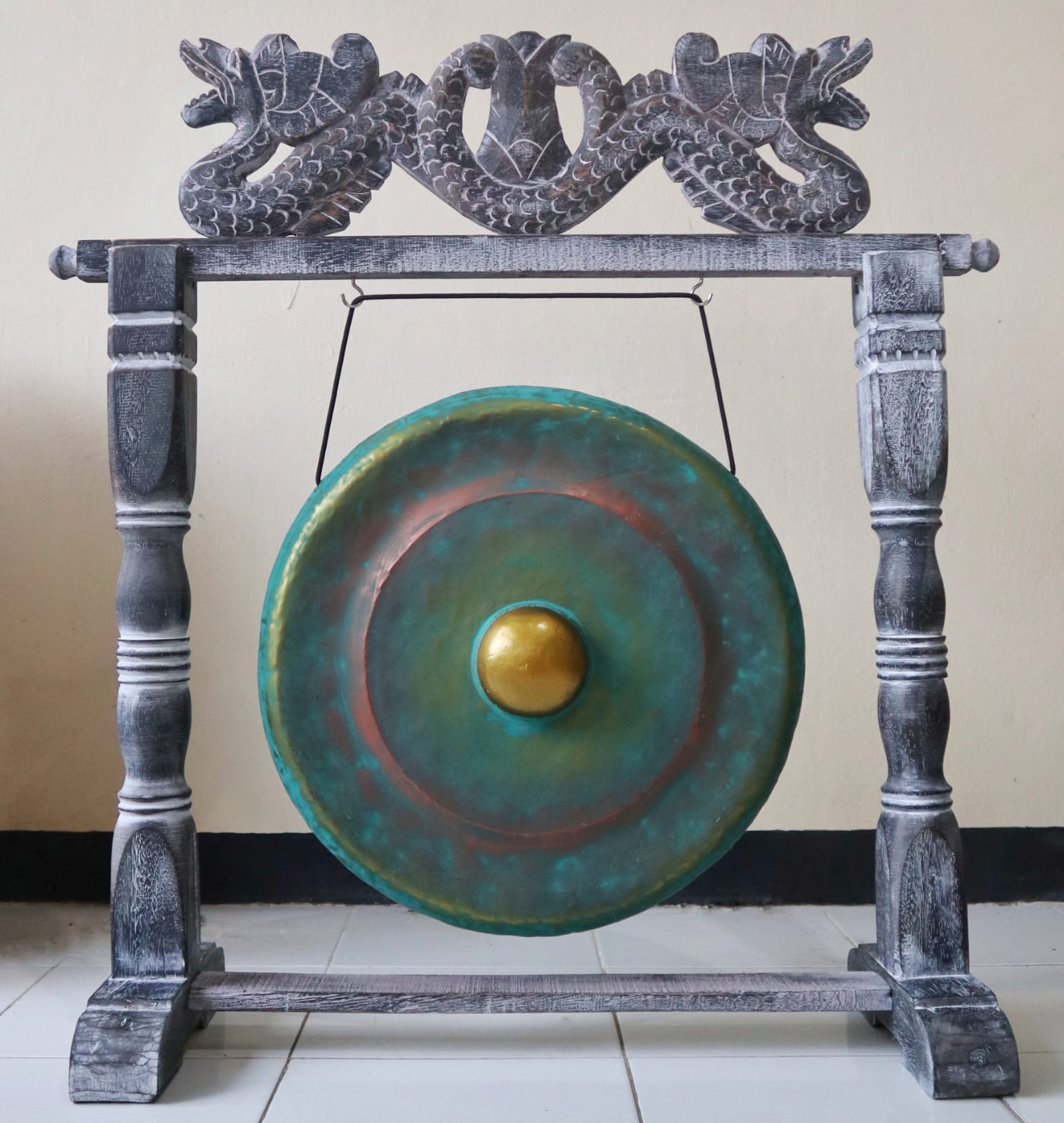 Medium Gong in Stand - 50cm - Greenwash - Click Image to Close