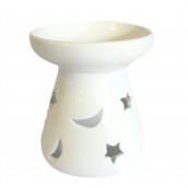 Large Classic White Oil Burner - Moon and Star - Click Image to Close