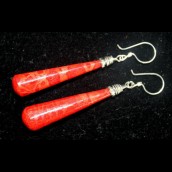 Long Teardrop Coral Earrings - Click Image to Close