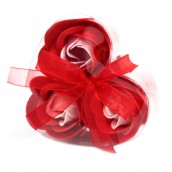 3 Soap Flowers in Heart Shaped Box - Red Roses