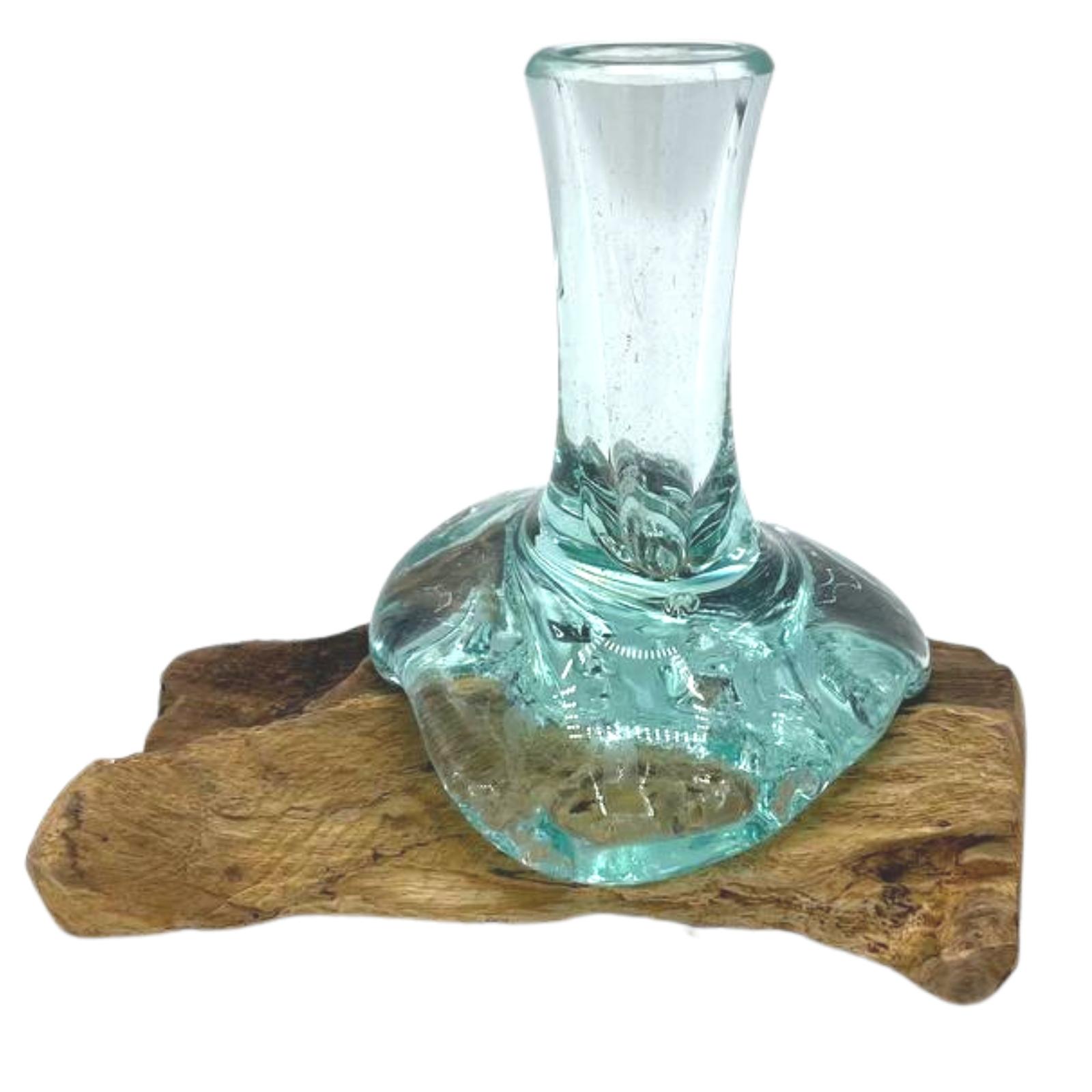 Molten Glass Small Flower Vase on Wood