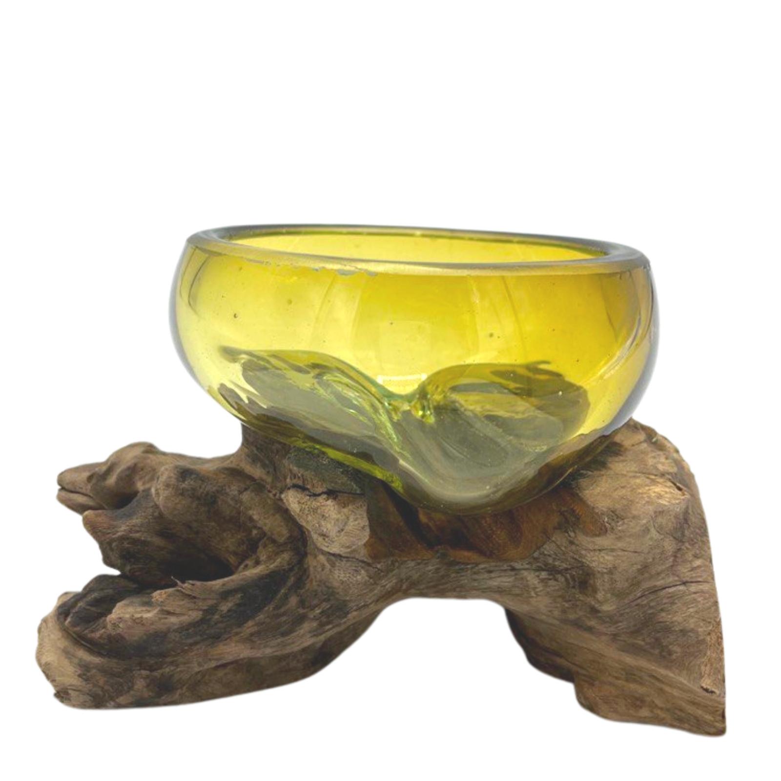 Molten Glass Mini Amber Bowl on Wood - Click Image to Close
