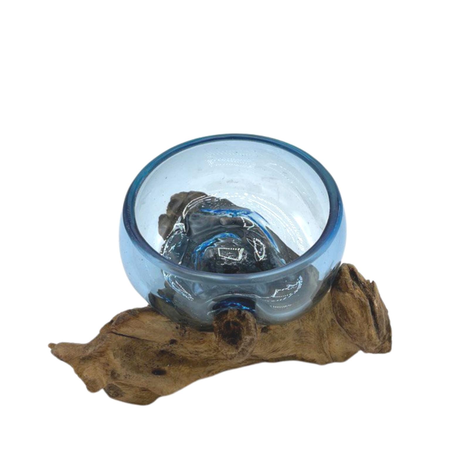 Molten Glass Mini Blue Bowl on Wood - Click Image to Close