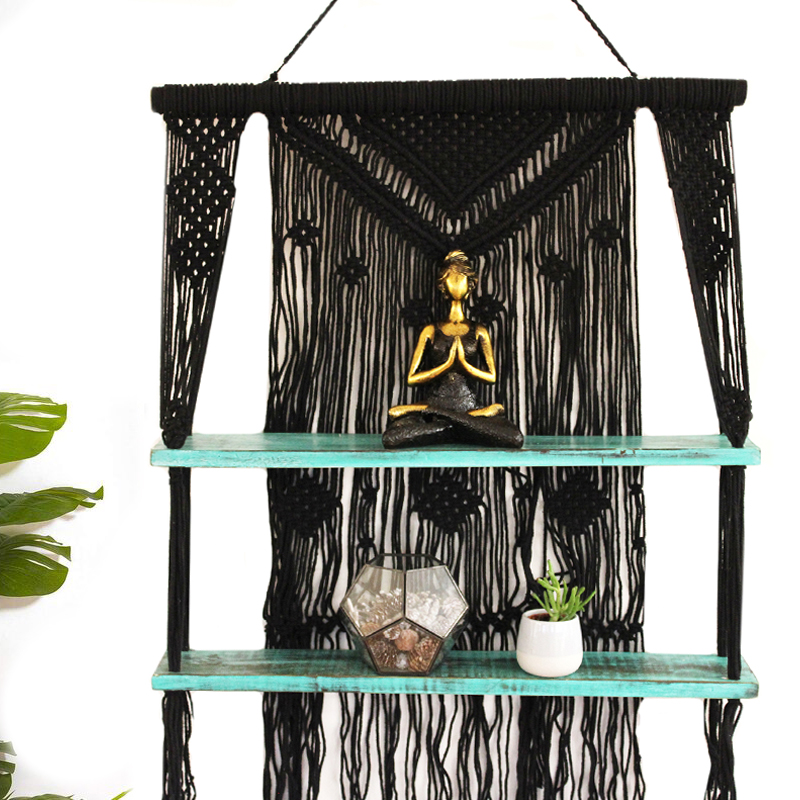 Black Macrame Hanging Shelves - Turquoise - Click Image to Close