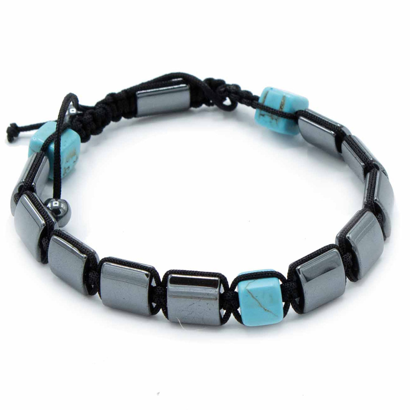 Magnetic Hematite Shamballa Bracelet - Turquoise Cuboids - Click Image to Close