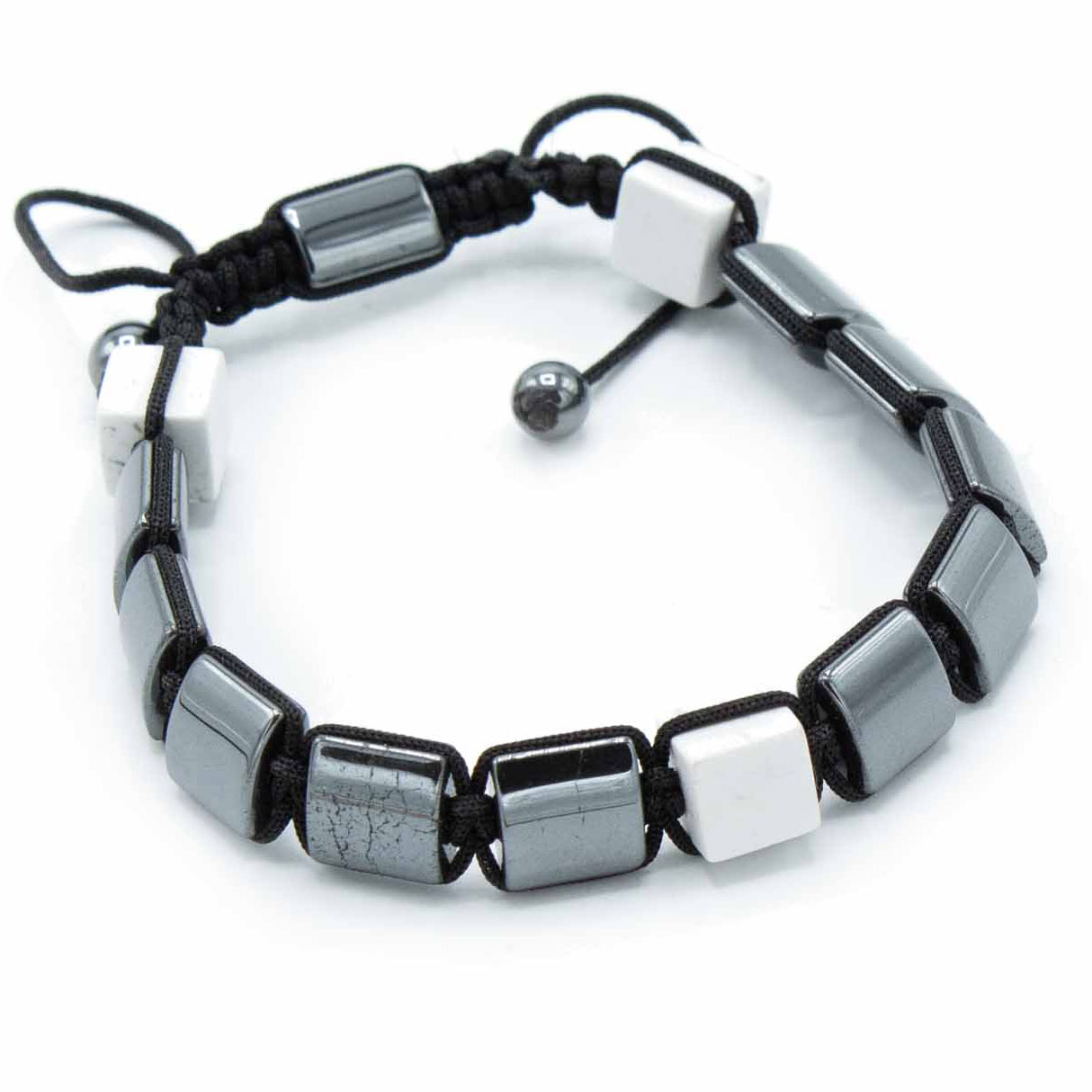 Magnetic Hematite Shamballa Bracelet - White Jasper Cuboids - Click Image to Close
