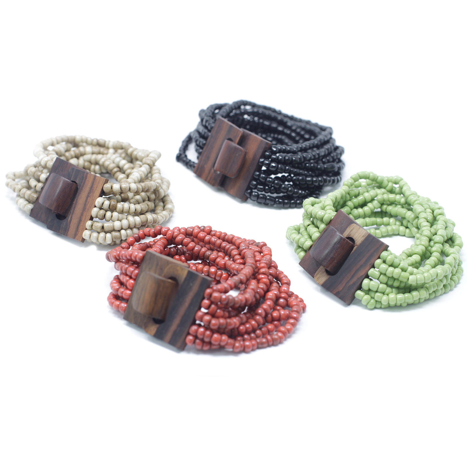 2 x Multi-Bead Bangle Wooden Clasp - Assorted Colours - Click Image to Close