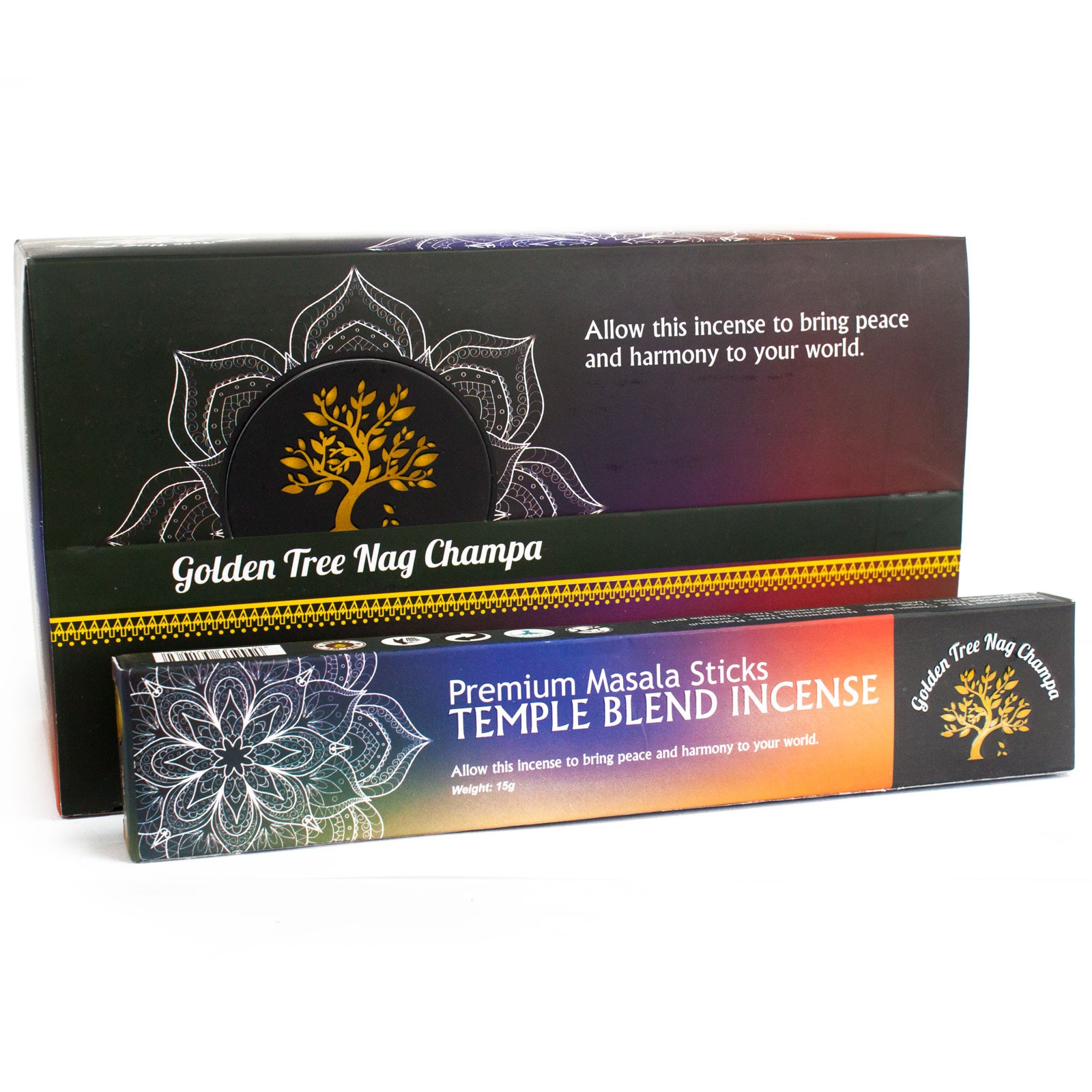 4 x Packs Golden Tree Nag Champa Incense - Temple Blend - Click Image to Close