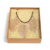 Necklace & Earring Set - Bravery Leaf - Pink Gold - Click Image to Close