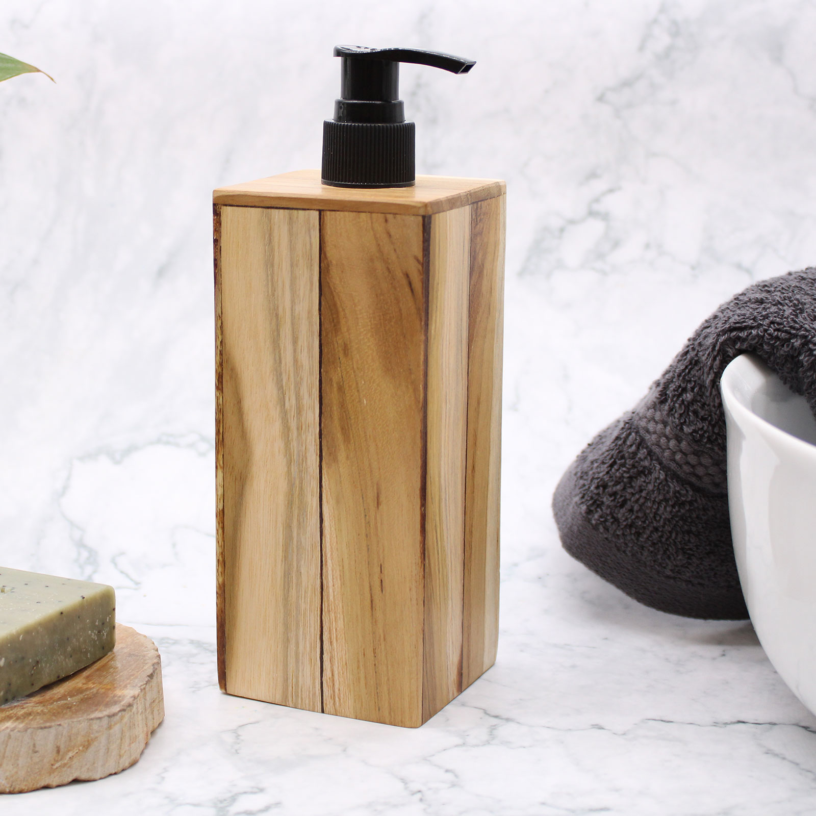 Natural Teakwood Soap Dispenser - Square