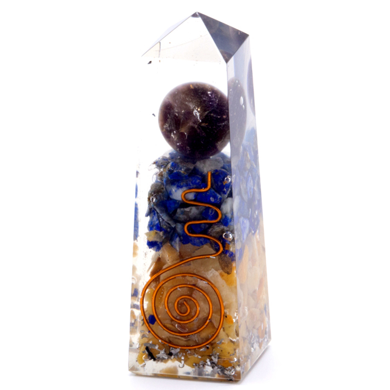 Orgonite Obelisk Power Point Copper, Lapis and Yellow Aventurine - Click Image to Close