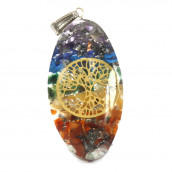 Orgonite Power Pendant - 7 Stone Chakra Oval with Tree - Click Image to Close