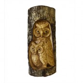 Owl Family Tree Trunk Carving - Click Image to Close