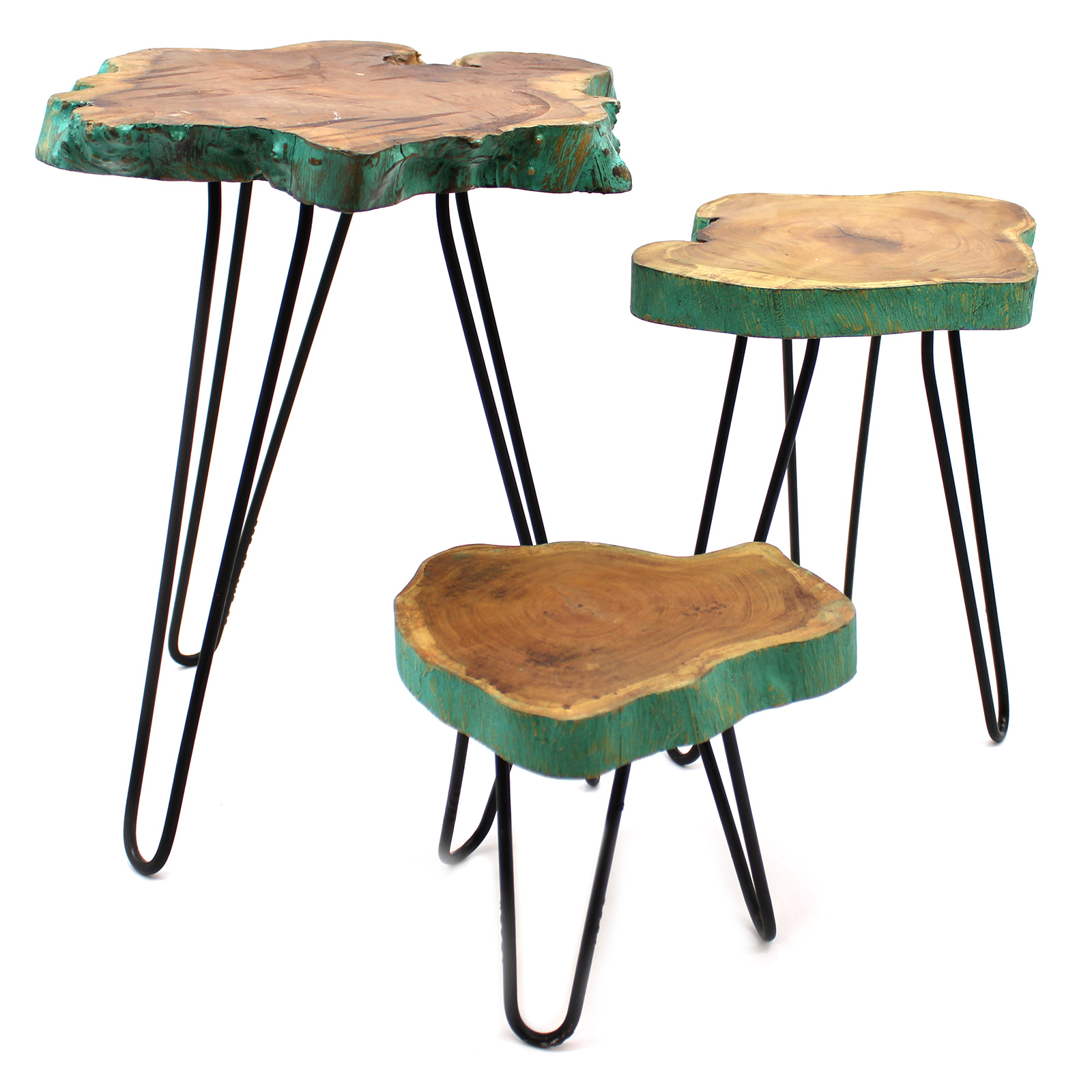 Set of 3 Gamal Wood Plant Stands - Greenwash - Click Image to Close